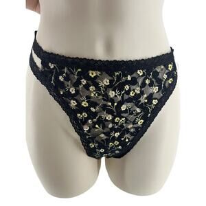 Victoria's Secret PINK Lace Strappy Thong Black Dainty Floral Womens Size Xlarge